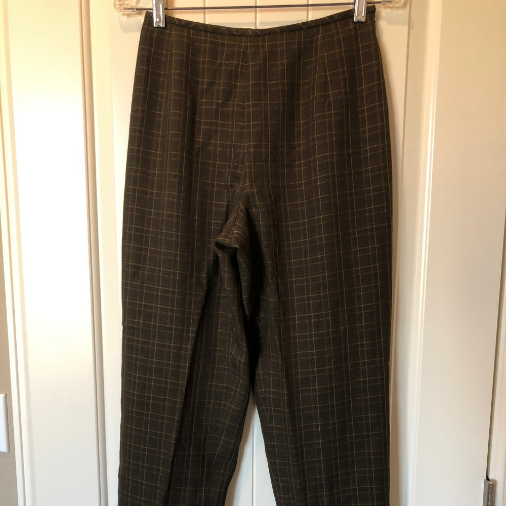 Vintage Brown Plaid Dress Pants with Side Zipper